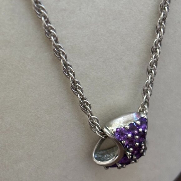 925 Necklace with a Sterling Silver Slide Pendant with purple Amethyst - Picture 2 of 9